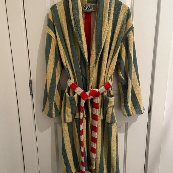 Dusen Dusen Bathrobe Lime Stripe Small - Picture 2 of 6